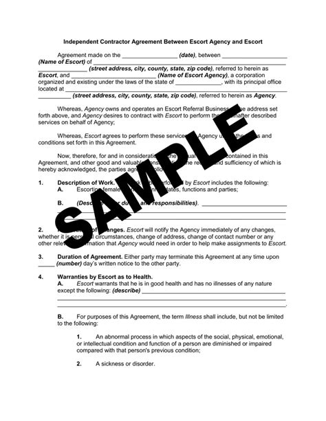 Escort Agency Contract Template PDF Form